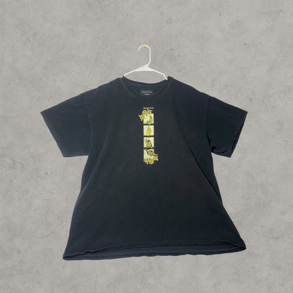 Dravus Mens XL Practice Patience Butterfly Graphic Tee Faded Black Streetwear